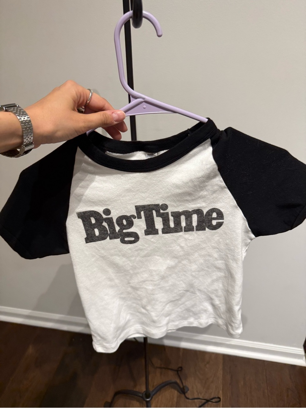 BigTime Black & White Cropped Raglan Tee